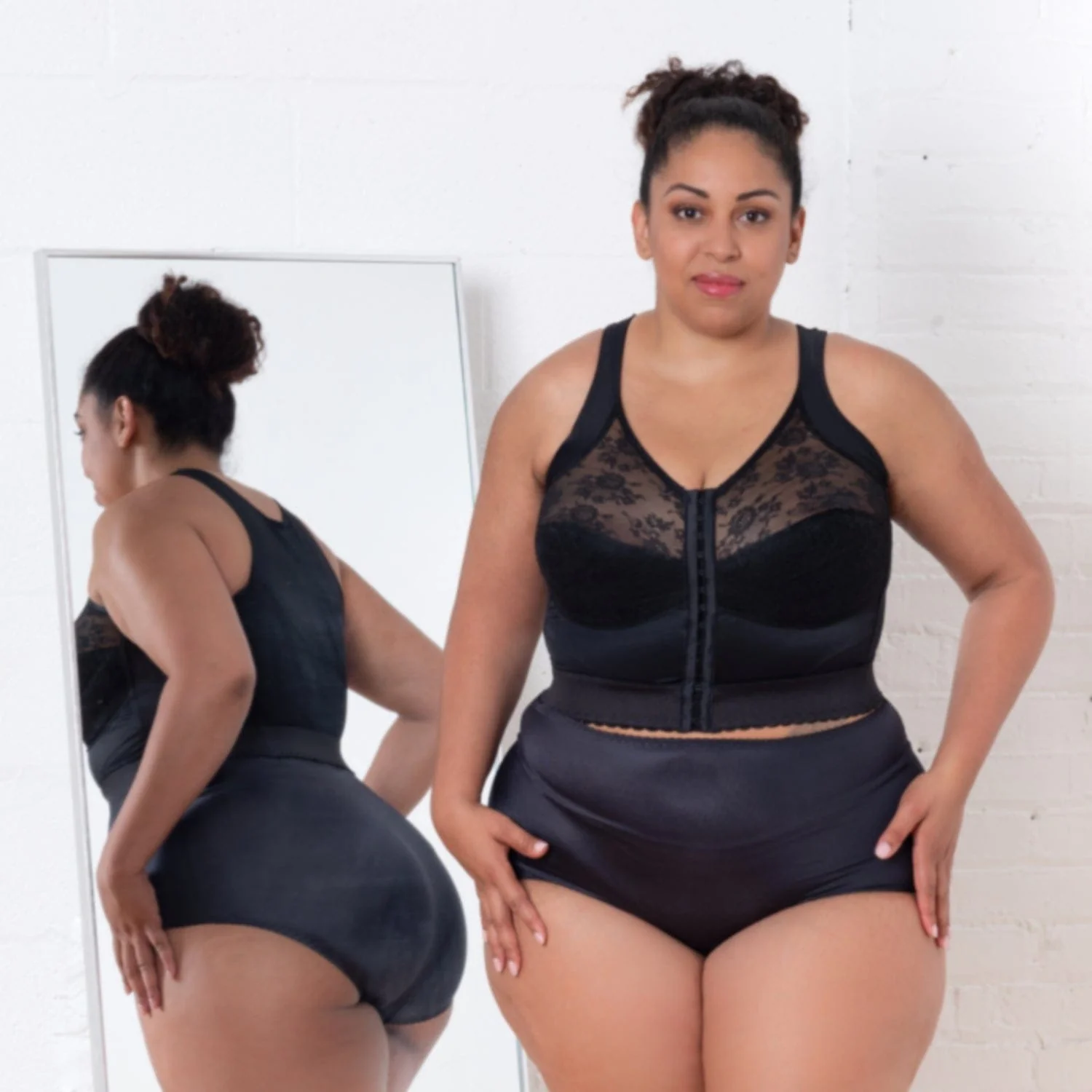 Style 9603 | Front Closure Back Support Long Line Bra - Black - Image 3