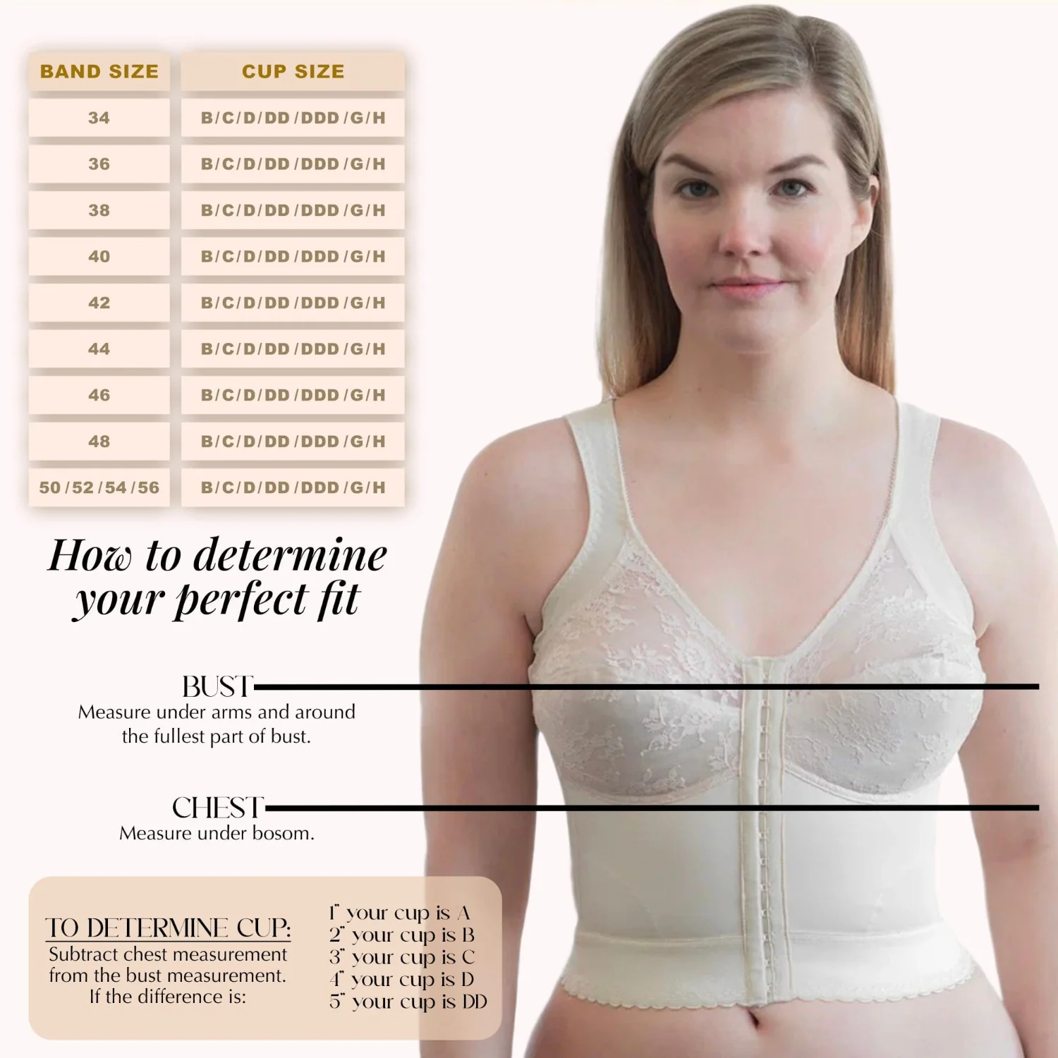 Style 9603 | Front Closure Back Support Long Line Bra - Blush - Image 4