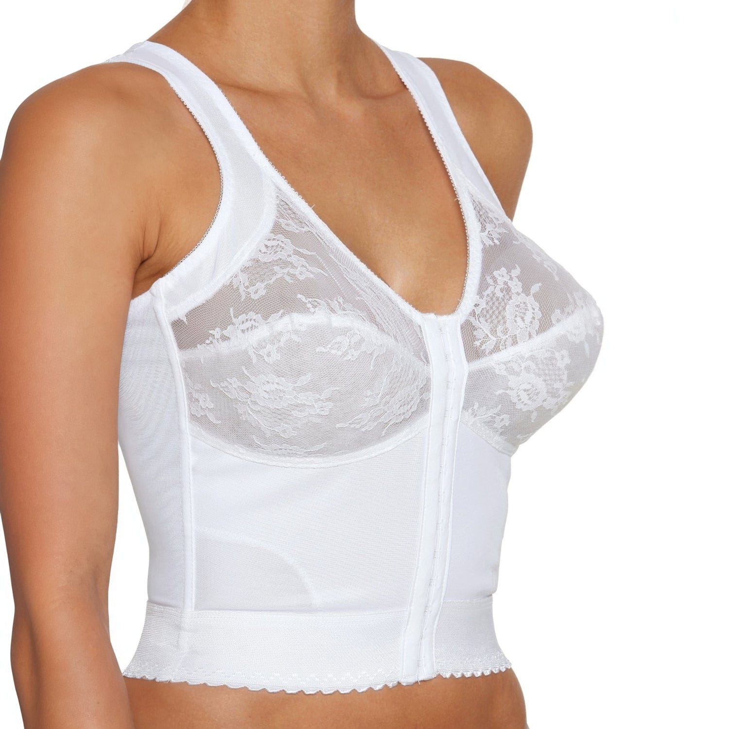 Style 9603 | Front Closure Back Support Long Line Bra - White - Image 3