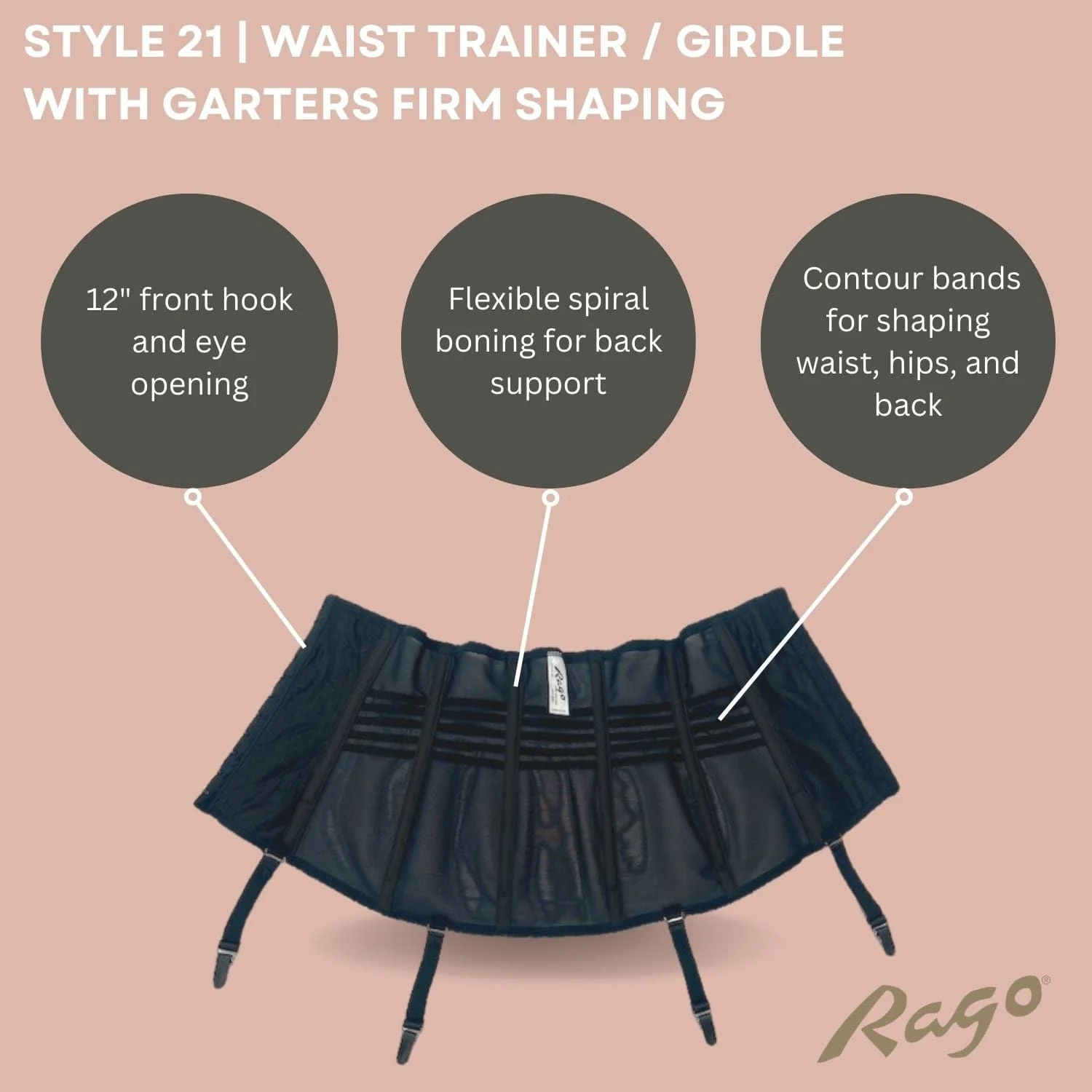 Style 21 | Waist Trainer / Girdle with Garters Firm Shaping - Image 12
