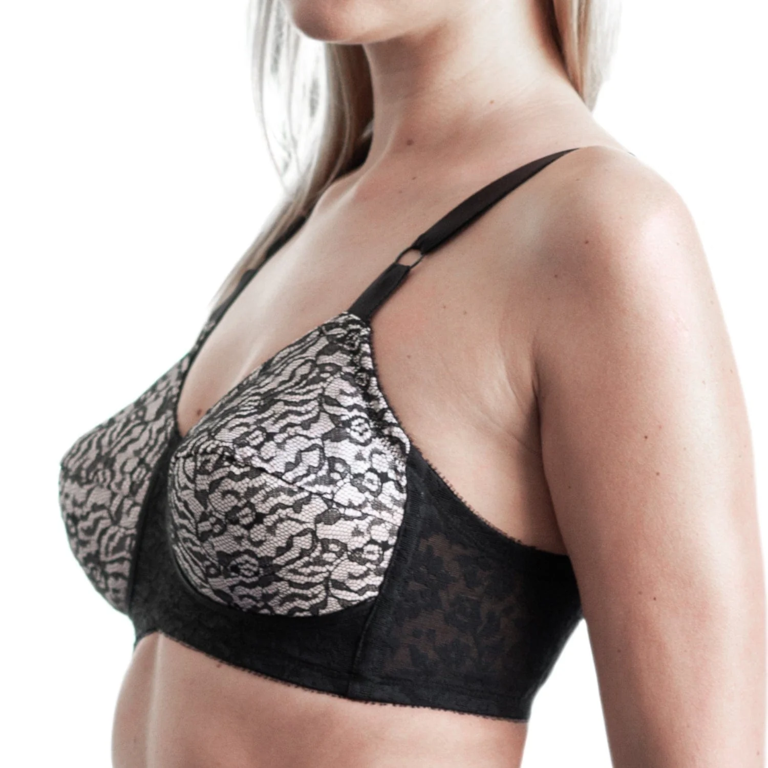 Style 2101 | Expandable Cup No Wire Long Line Shaper Bra - Pink Black - Image 3