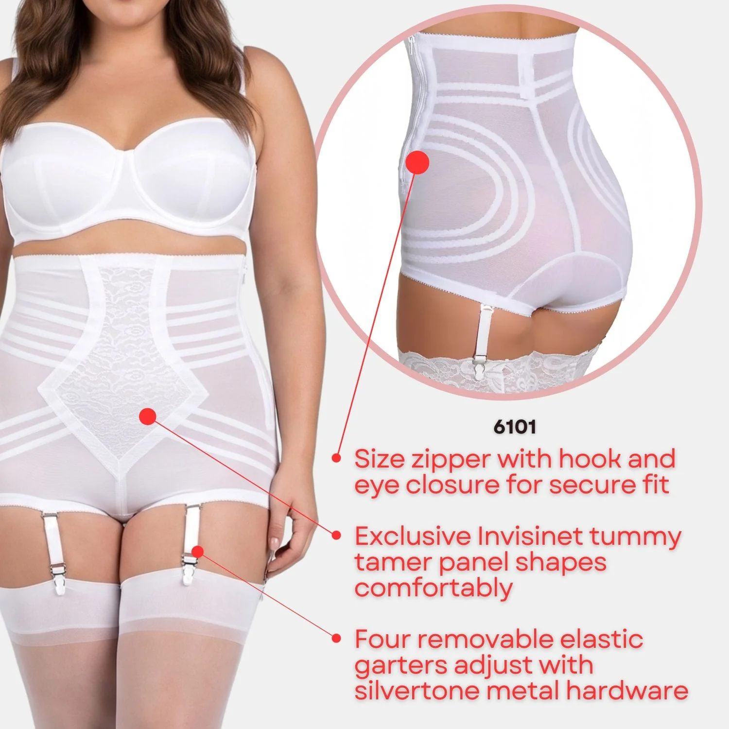 Style 6101 | High Waist Firm Shaping Panty with Zipper with Hook and Eye | Removable garters - Image 10