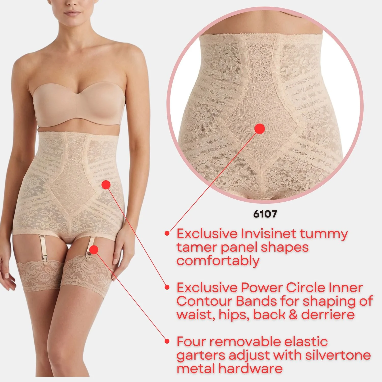 High Waist Extra Firm "No Roll" Panty Girdle with Detachable Garters | Style 6107 - Image 12