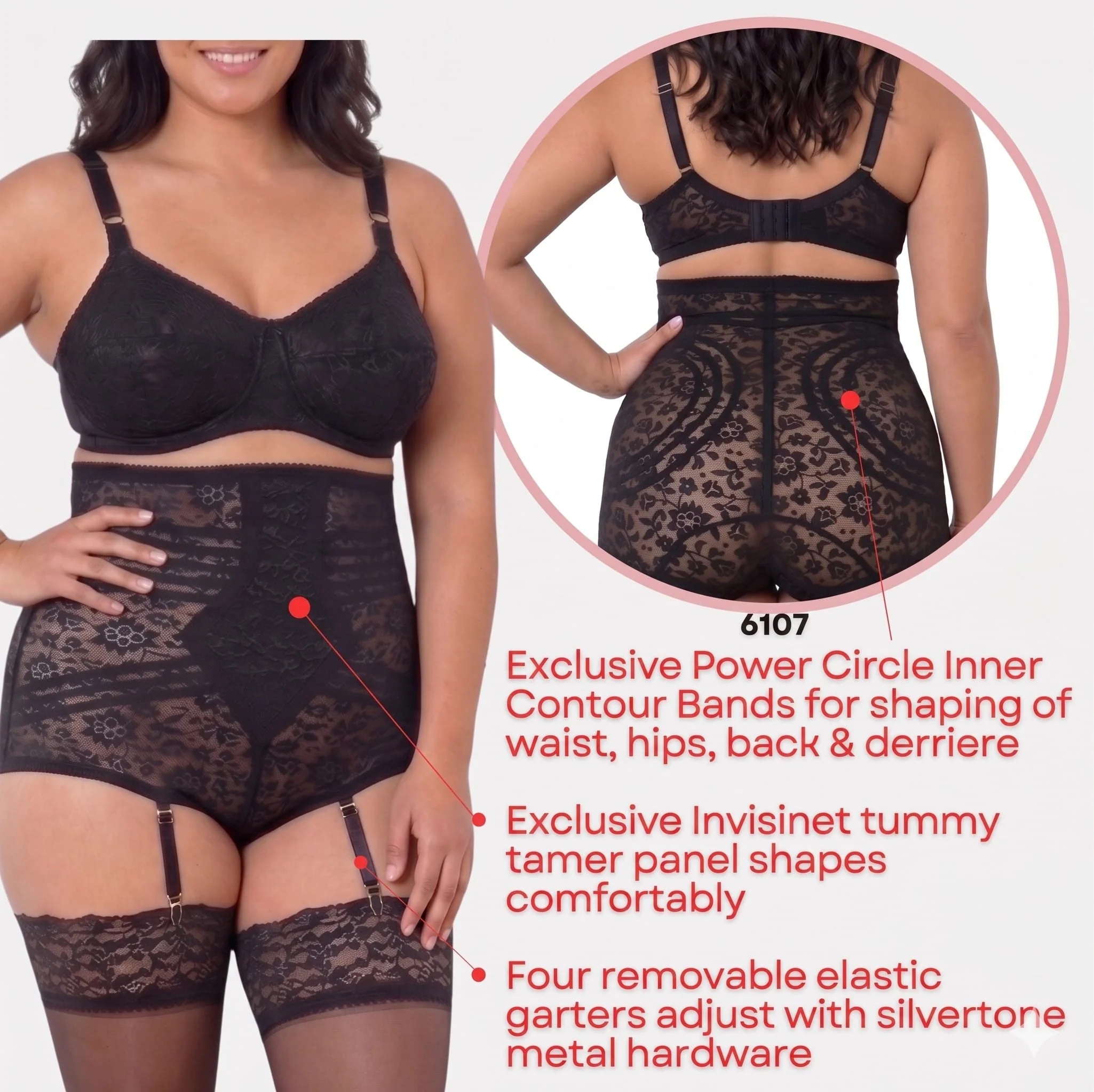 High Waist Extra Firm "No Roll" Panty Girdle with Detachable Garters | Style 6107 - Image 7