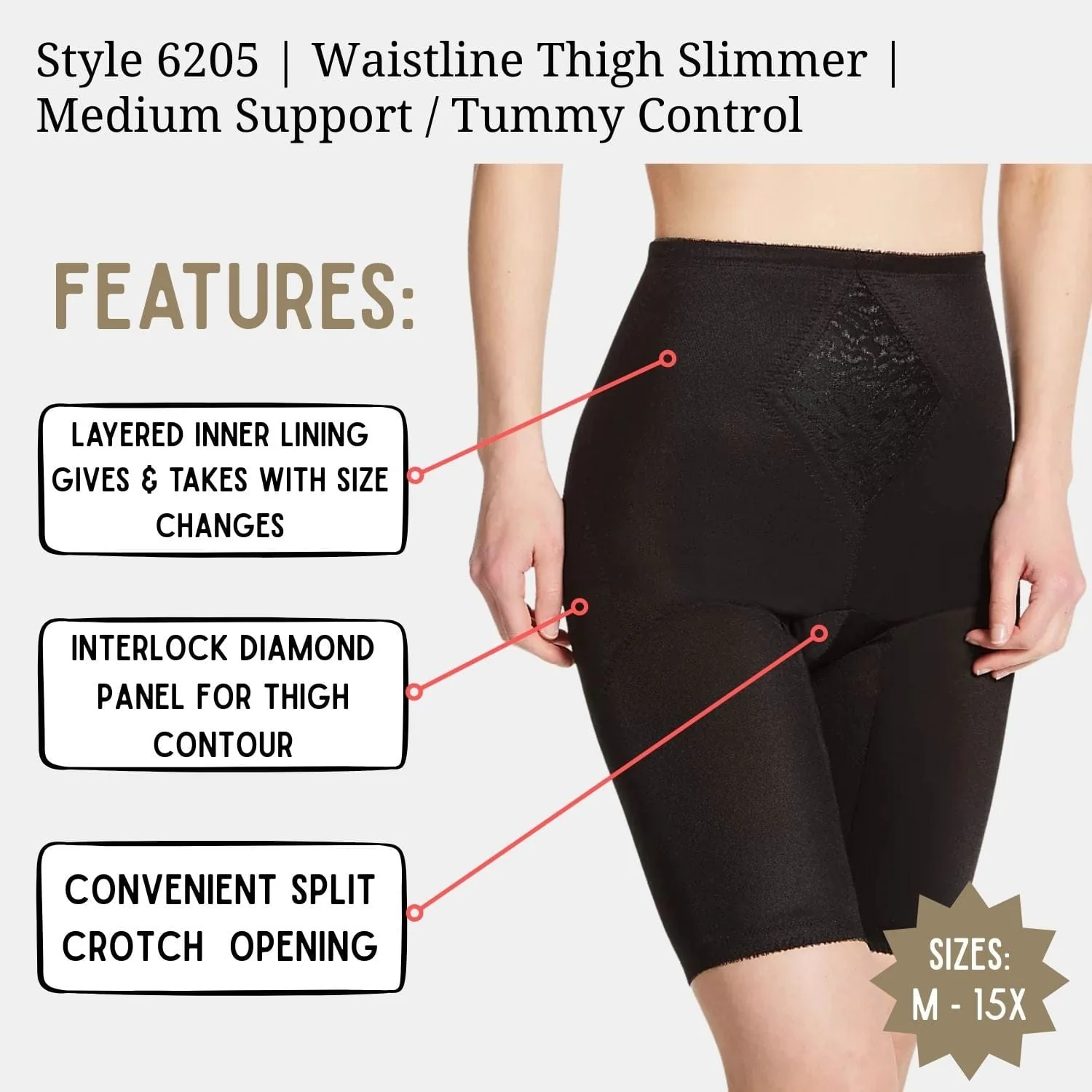 Style 6205 | Waistline Thigh Slimmer | Medium Support | Tummy Control - Image 13