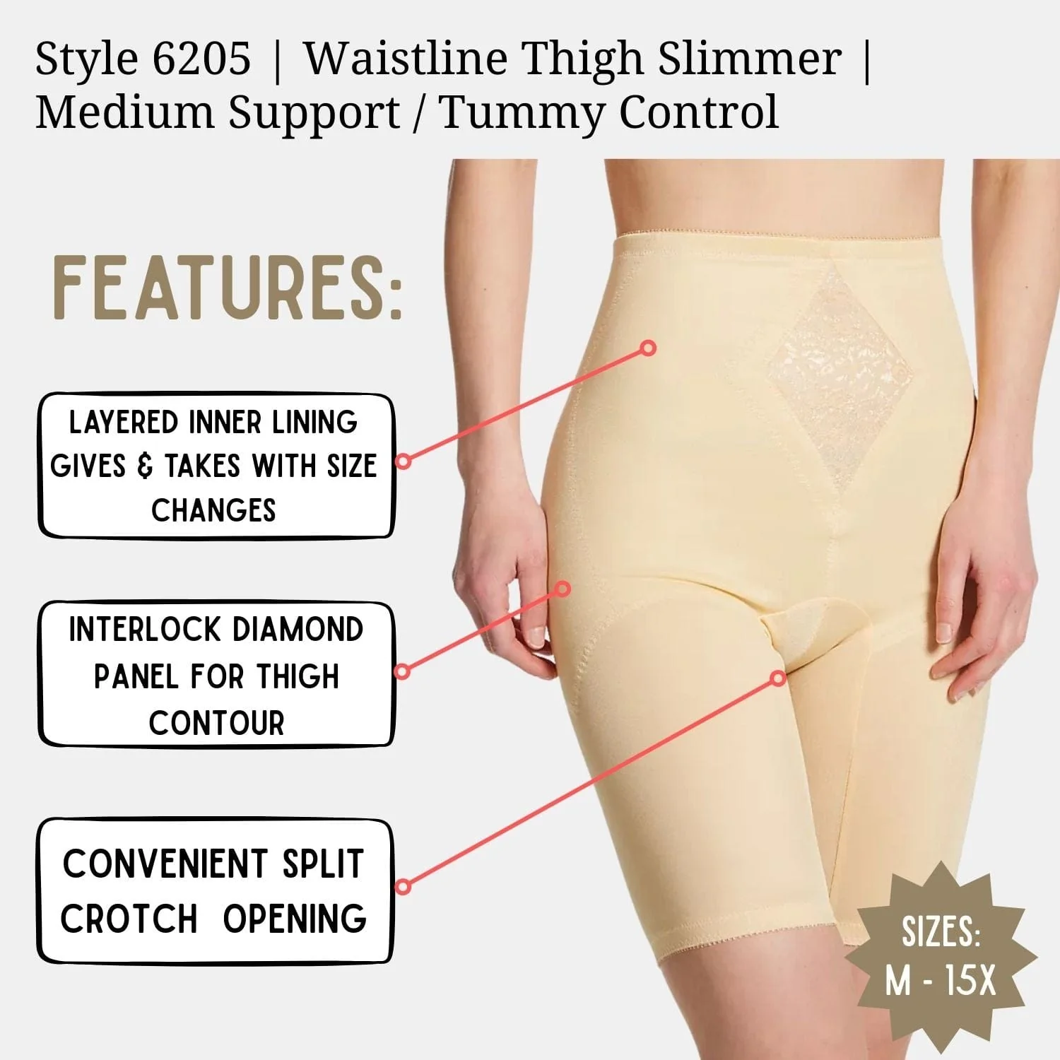 Style 6205 | Waistline Thigh Slimmer | Medium Support | Tummy Control - Image 6