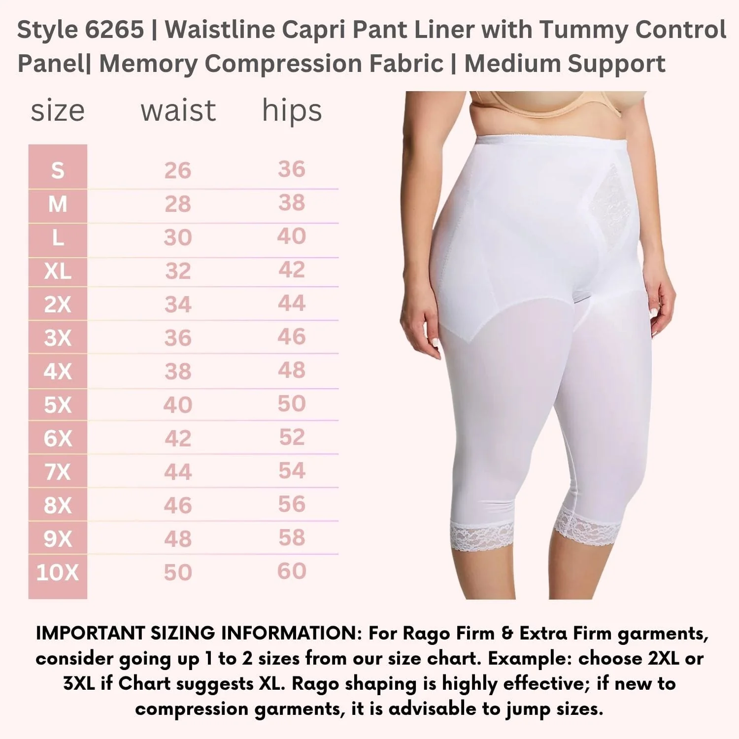 Style 6265 | Waistline Capri Pant Liner with Tummy Control Panel| Memory Compression Fabric | Medium Support - Image 13