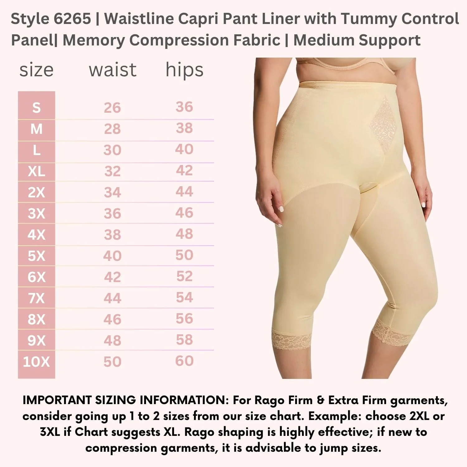 Style 6265 | Waistline Capri Pant Liner with Tummy Control Panel| Memory Compression Fabric | Medium Support - Image 23