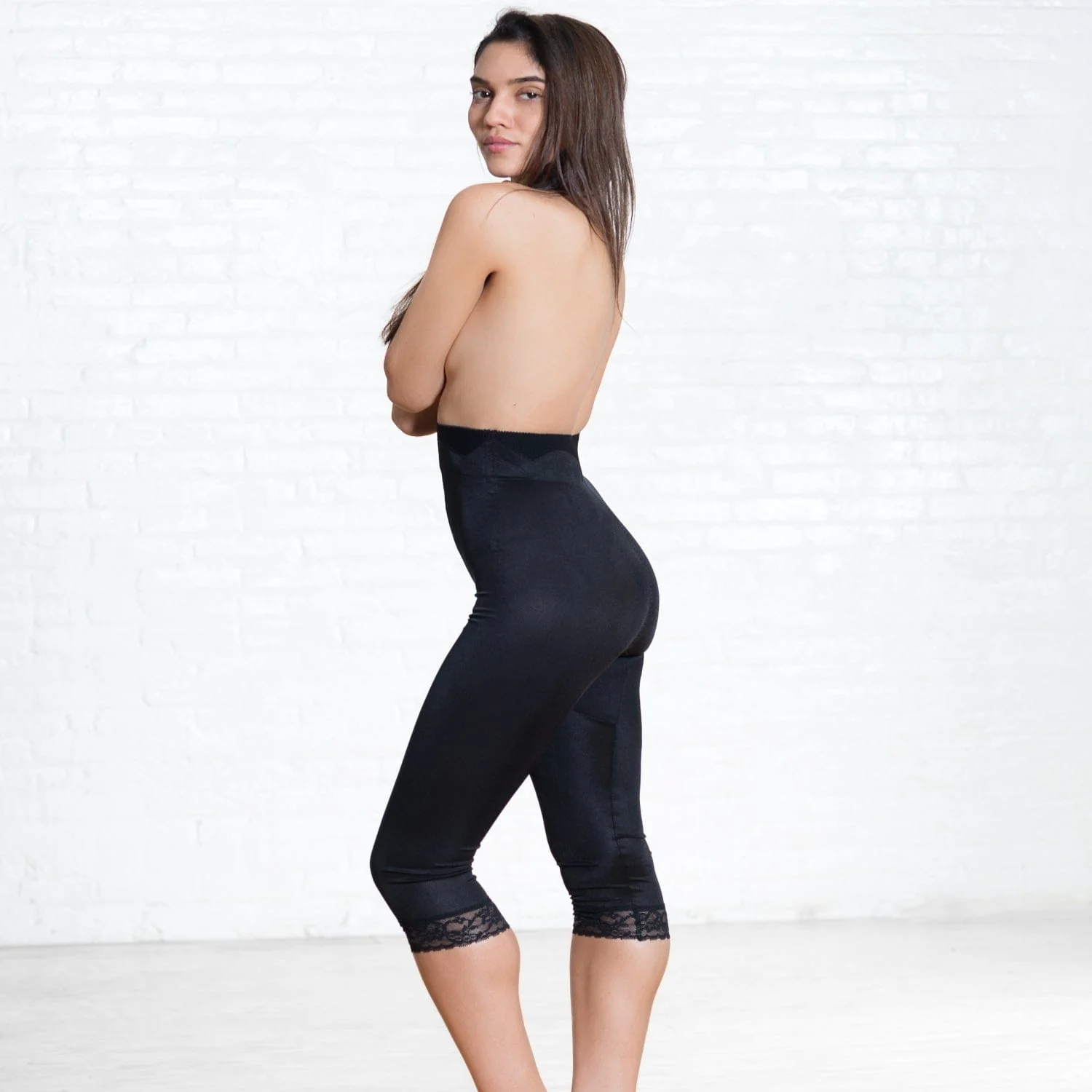 Style 6266 | High Waist Capri Pant Liner with Tummy Control Satin Panel| Memory Compression Fabric | Medium Support - Image 5