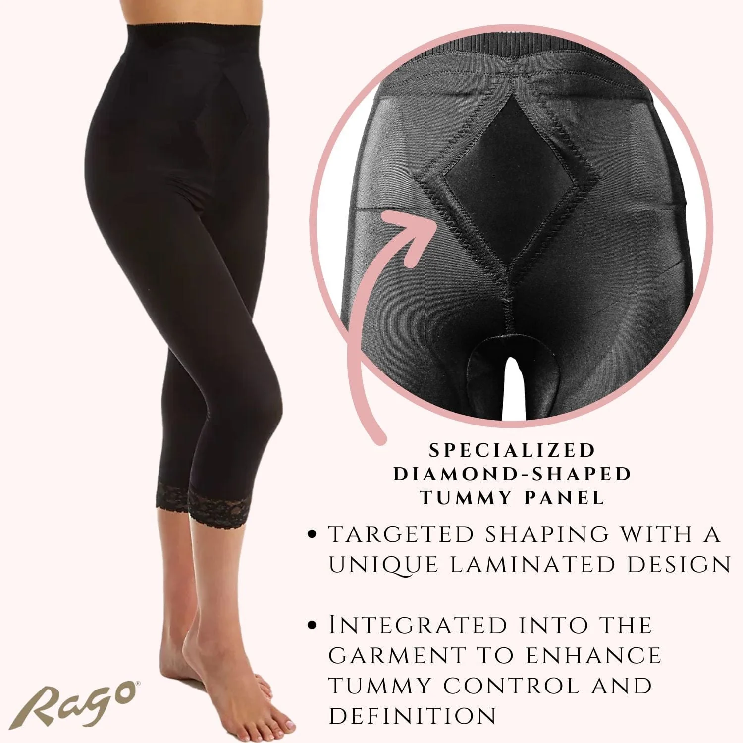 Style 6266 | High Waist Capri Pant Liner with Tummy Control Satin Panel| Memory Compression Fabric | Medium Support - Image 7