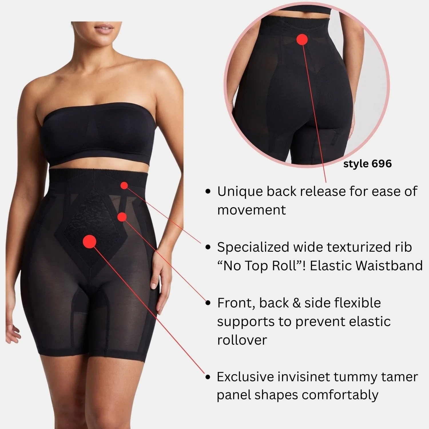 Style 696 | High Waist "No Top Roll" | Firm Control Girdle - Image 10