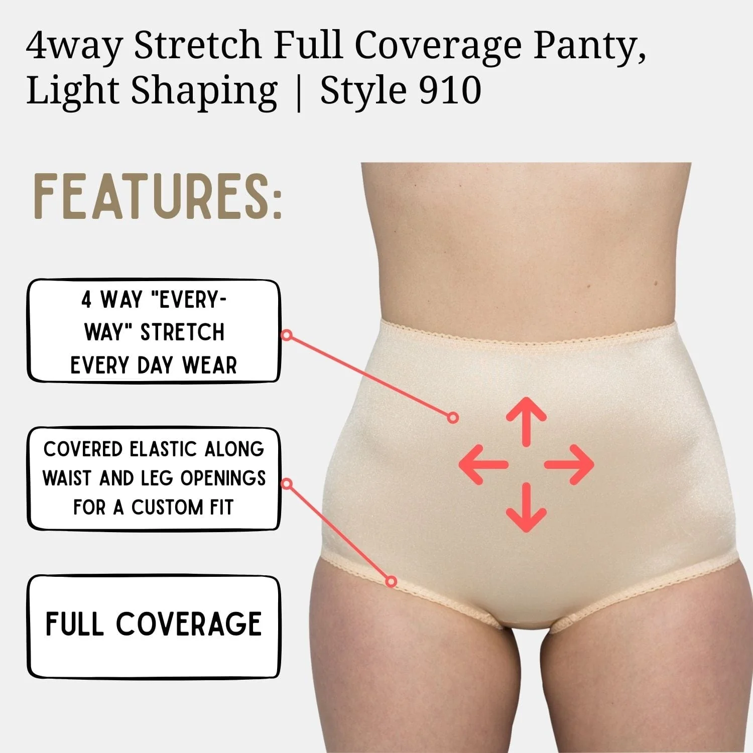 Style 910 | 4way Stretch Full Coverage Panty, Light Shaping - Image 13