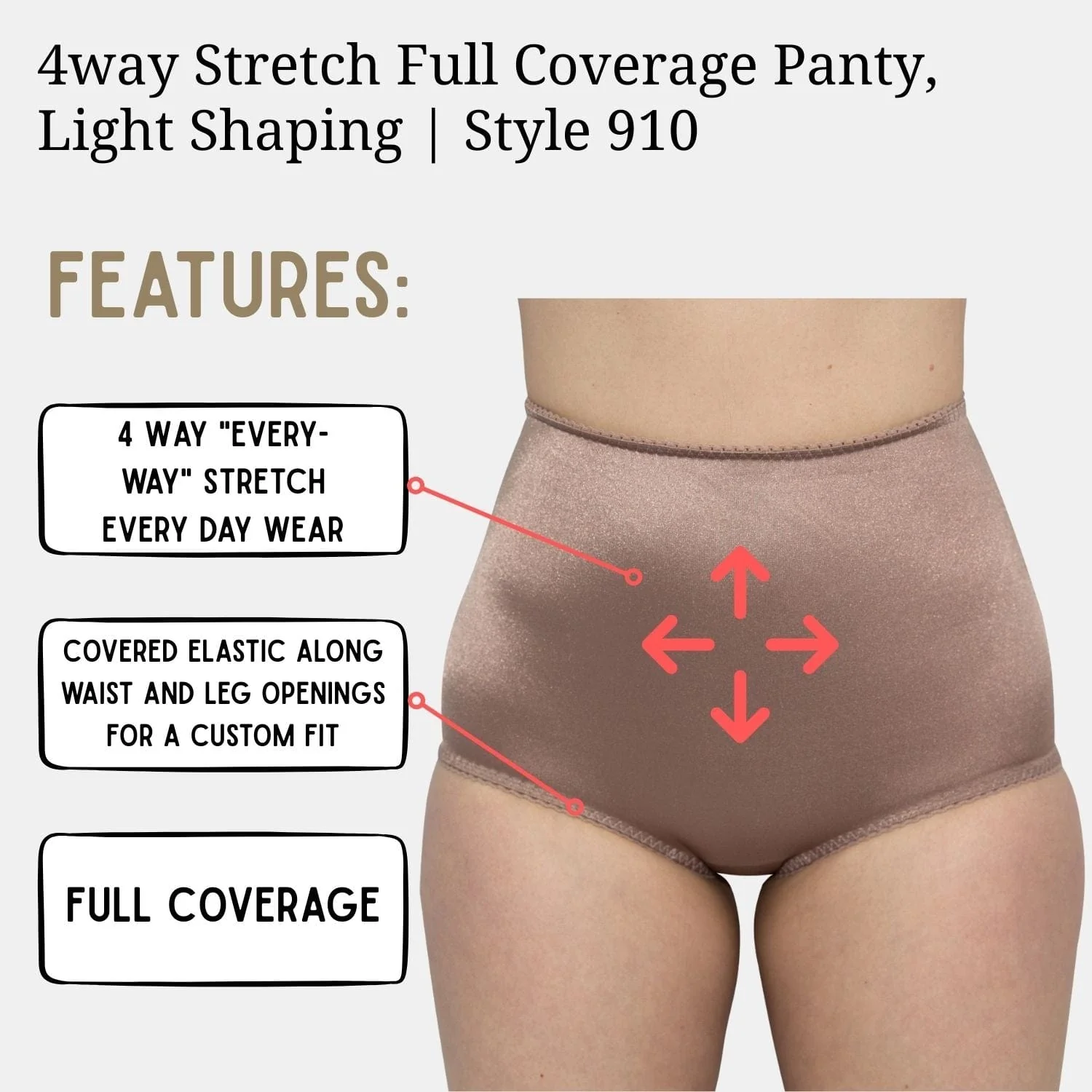 Style 910 | 4way Stretch Full Coverage Panty, Light Shaping - Image 19