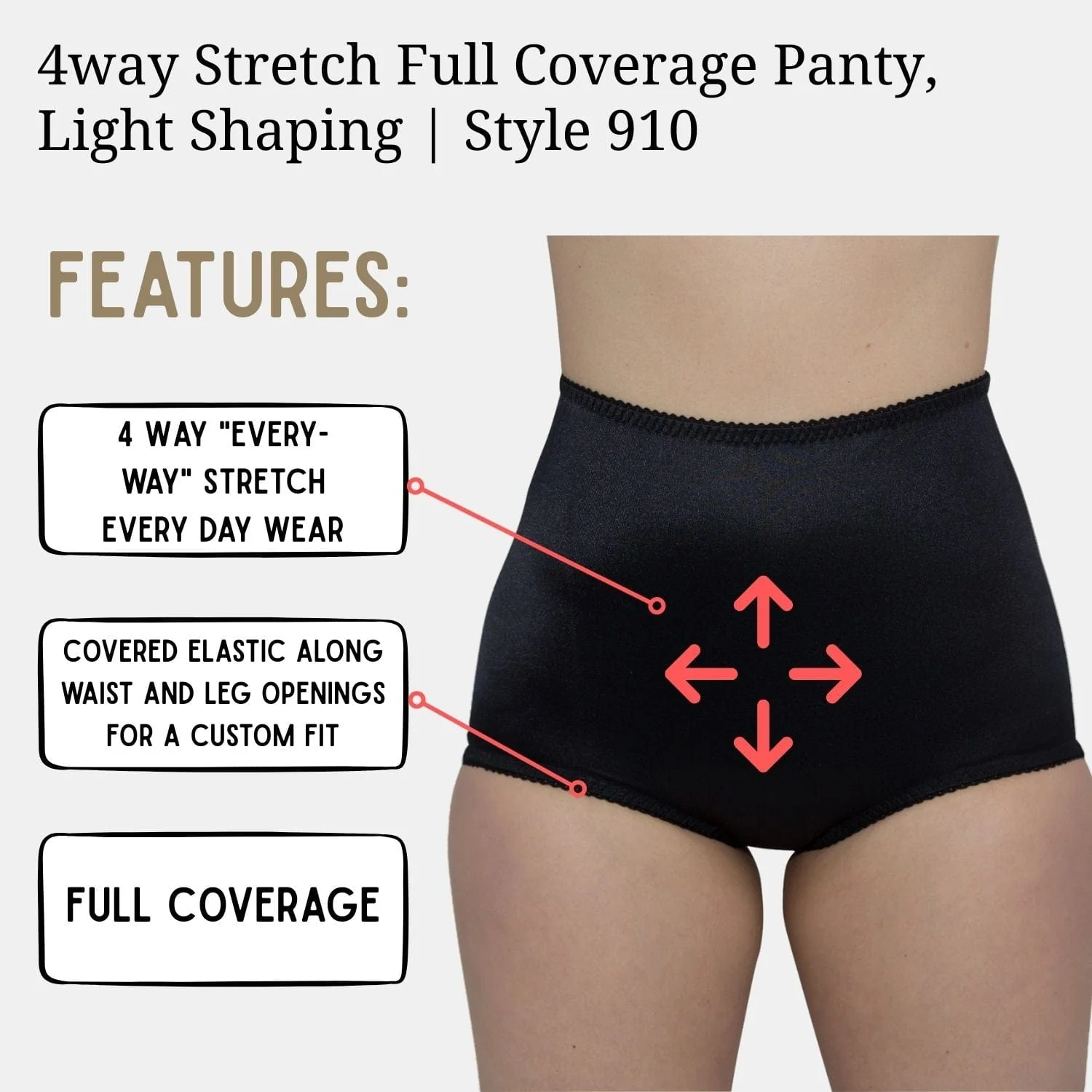 Style 910 | 4way Stretch Full Coverage Panty, Light Shaping - Image 8