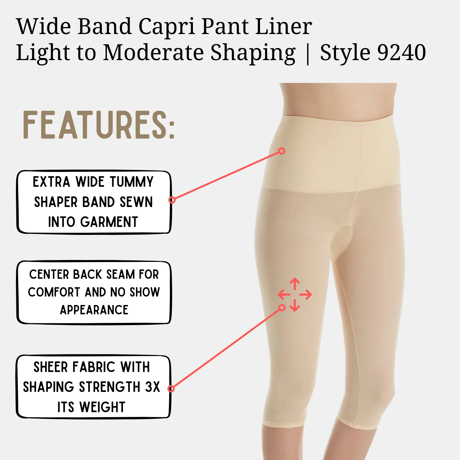 Style 9240 | Shaping Wide Band Capri Pant Liner | Light to Moderate Shaping - Image 6
