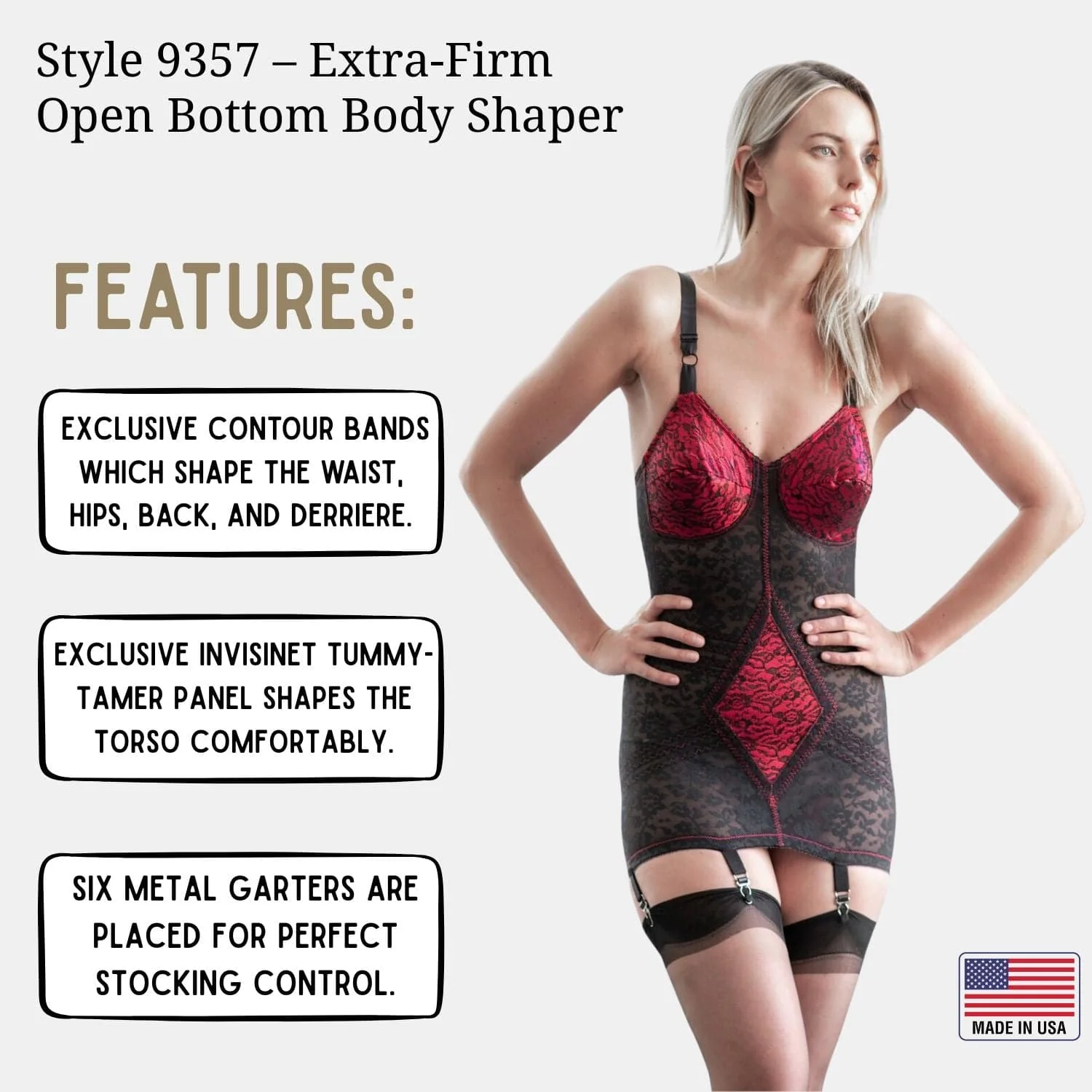 Style 9357 | Body Briefer Extra Firm Shaping  - Red/Black - Image 5